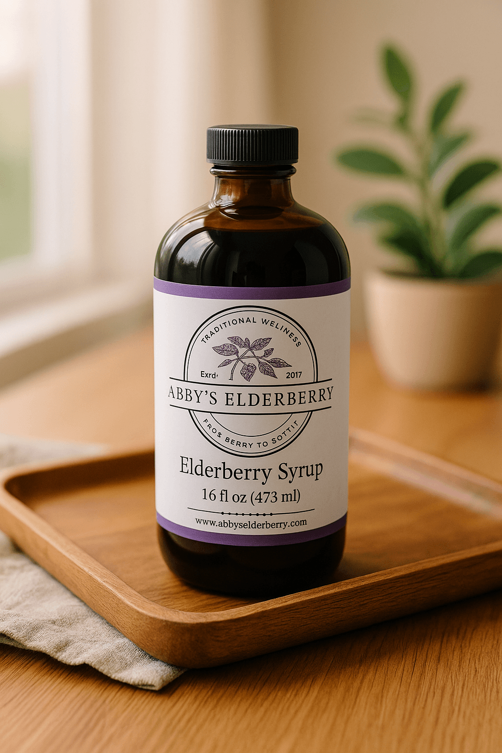 16 oz elderberry syrup offered in shelf stable with honey or maple syrup, refrigerated versions with honey, maple syrup, low carb, low honey, or just elderberry syrup with no sweetener.